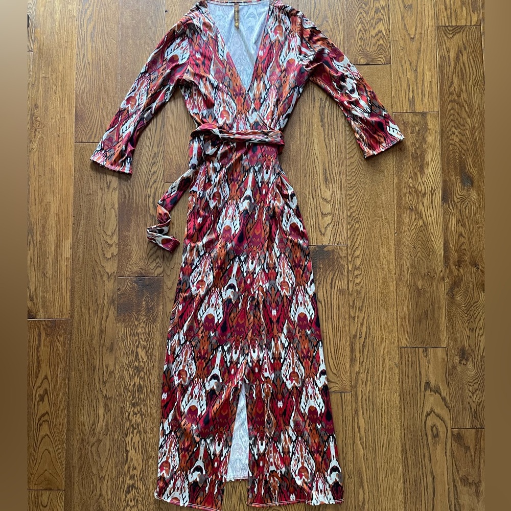 Vibrant Red Patterned Maxi Dress